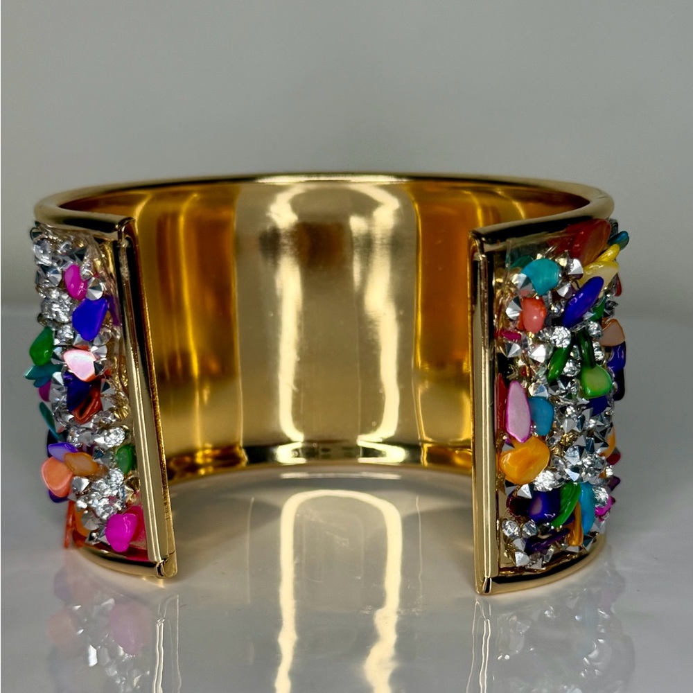 Multicolor Cuff Bracelet Wide Statement Bangle Rh… - image 6